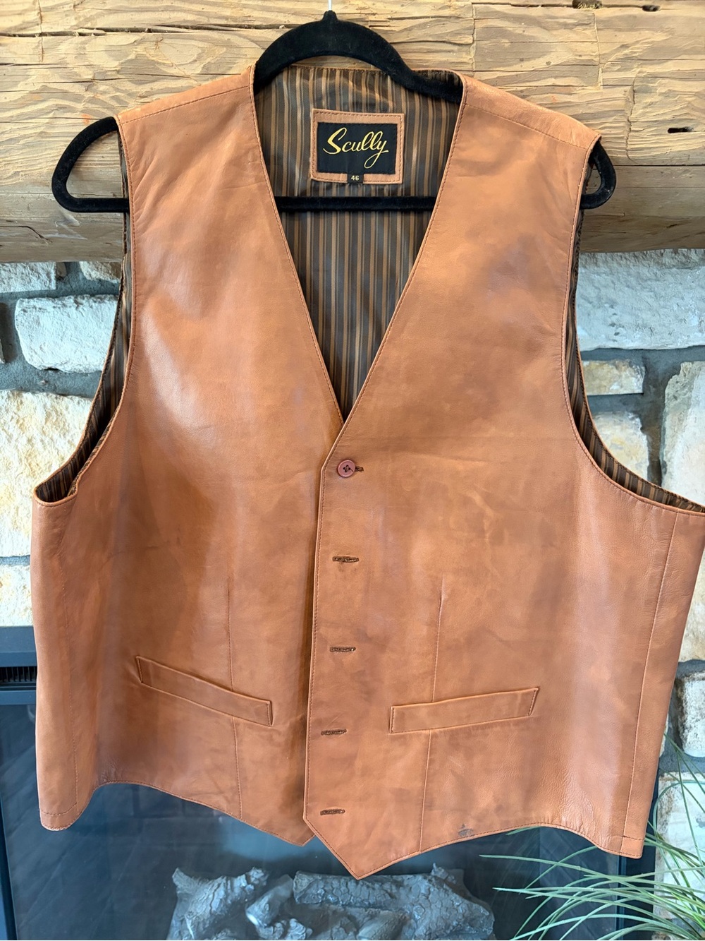 Scully Light Brown Leather V-Neck Vest